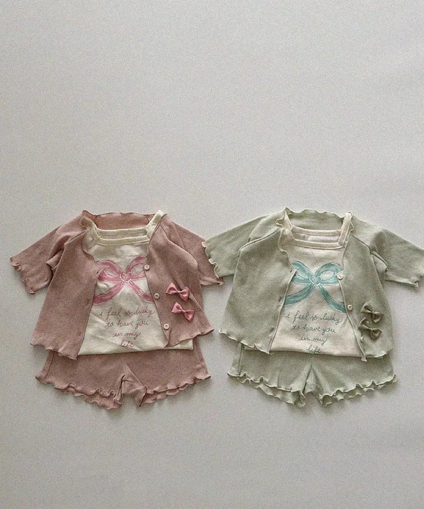 -ベビートップス ショートスリーブTシャツ リボンレターロゴプリント 2カラー【mh0005290】 - mamahalo shop - 半袖Tシャツ - べビー服 - 子供服 - 男の子 - 女の子