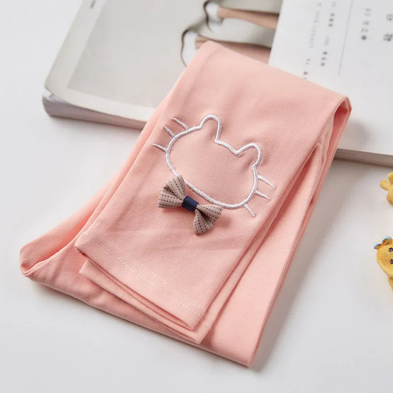 -キッズパンツ レギンスパンツ ねこキャットリボン刺繍 スパッツ 5カラー【mh0006451】 - mamahalo shop - レギンスパンツ - べビー服 - 子供服 - 男の子 - 女の子
