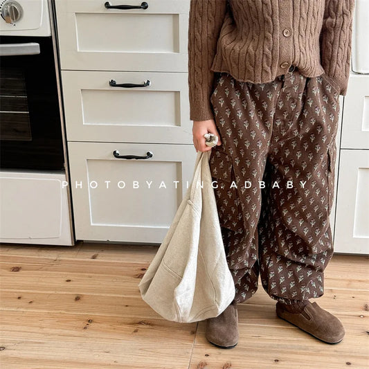 -キッズパンツ フラワー花柄プリント カーゴパンツ 2カラー - mamahalo shop - ロングパンツ・スウェットパンツ - べビー服 - 子供服 - 男の子 - 女の子