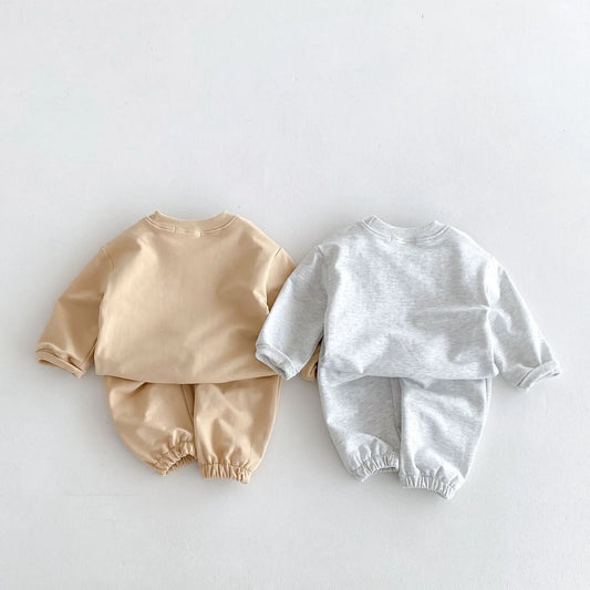 -ベビーセットアップ 2点セット 長袖スウェットシャツ+ロングパンツ ベアくまプリント 2カラー【mh0004751】 - mamahalo shop - 長袖セットアップ - べビー服 - 子供服 - 男の子 - 女の子