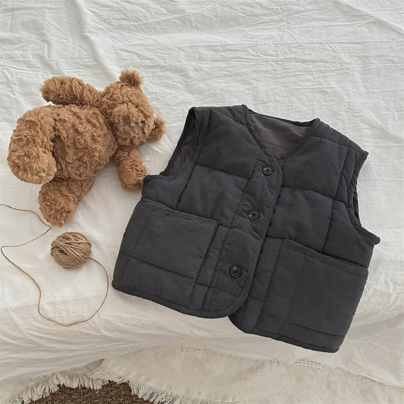 -キッズベスト 中綿キルティングレトロベストコート ダークグレー - mamahalo shop - ベスト - べビー服 - 子供服 - 男の子 - 女の子