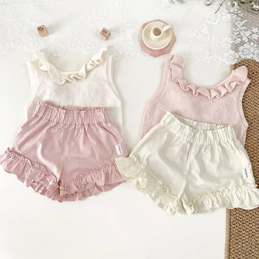 -ベビーキッズパンツ 裾フリル ショートパンツ 2カラー - mamahalo shop - ハーフパンツ・ショートパンツ - べビー服 - 子供服 - 男の子 - 女の子