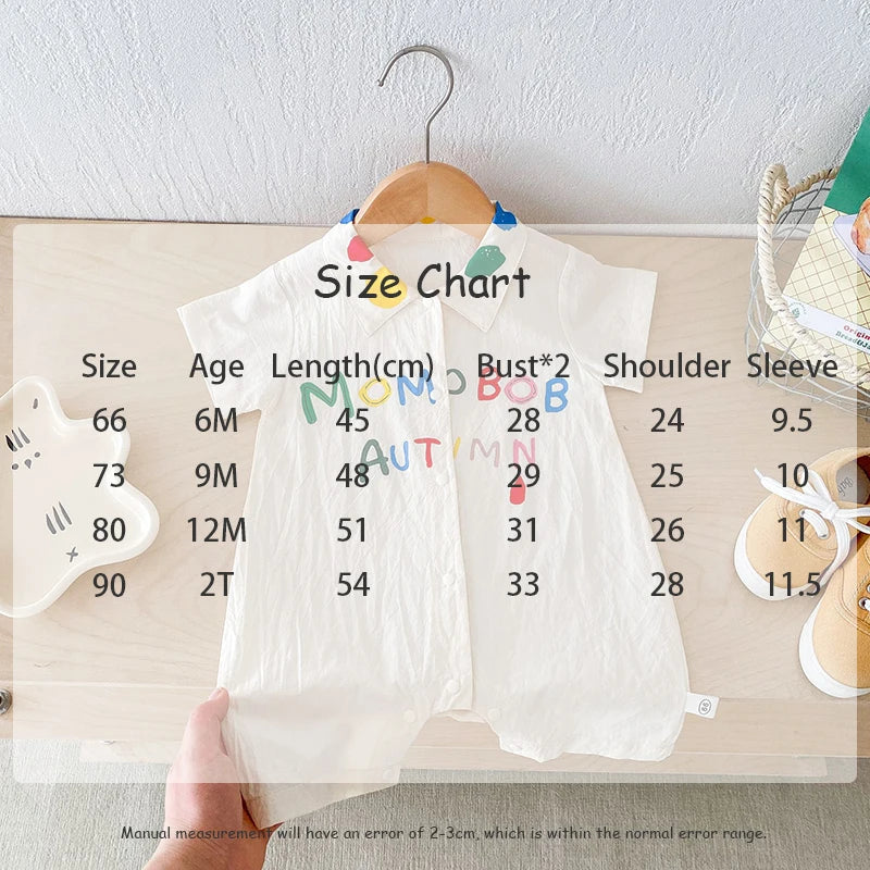 -ベビーロンパース 半袖シャツジャンプスーツ つなぎ カラフル レターロゴ刺繍【mh0005419】 - mamahalo shop - 半袖ロンパース - べビー服 - 子供服 - 男の子 - 女の子