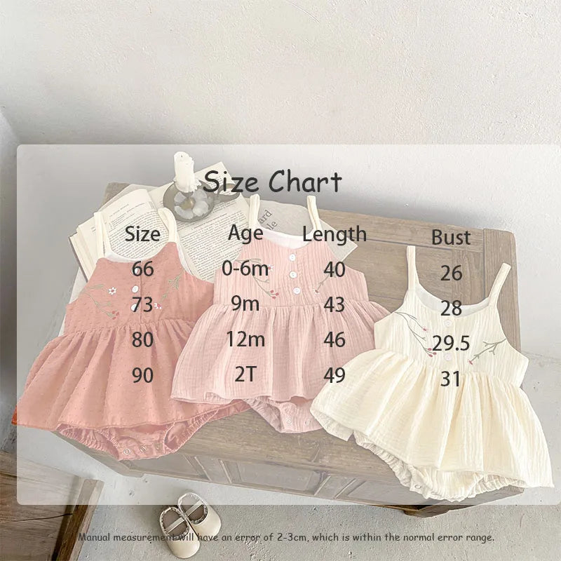 -ベビーロンパース キャミソールスカートボディスーツ フラワー花柄刺繍 3カラー - mamahalo shop - ノースリーブロンパース - べビー服 - 子供服 - 男の子 - 女の子