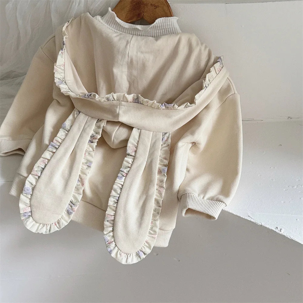 -ベビートップス うさ耳フーディフリルジップアップパーカー アプリコット【mh0006713】 - mamahalo shop - カーディガン・パーカー - べビー服 - 子供服 - 男の子 - 女の子