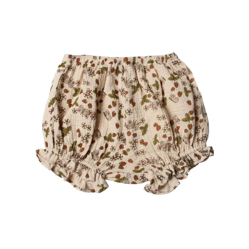 -☺︎ ベビーセットアップ 2点セット ノースリーブブラウス+フリルブルマパンツ フラワー花柄プリント 2カラー - mamahalo shop - 半袖セットアップ - べビー服 - 子供服 - 男の子 - 女の子