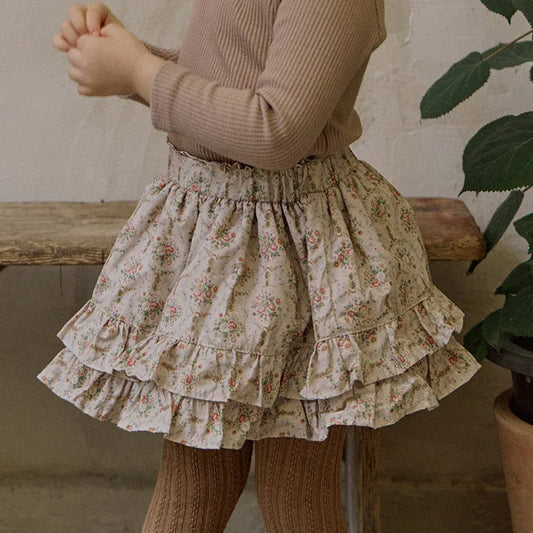 -キッズスカート フリルミニスカート フラワー 花柄プリント 2カラー ガールズ 女の子 子供服 - mamahalo shop - スカート - べビー服 - 子供服 - 男の子 - 女の子