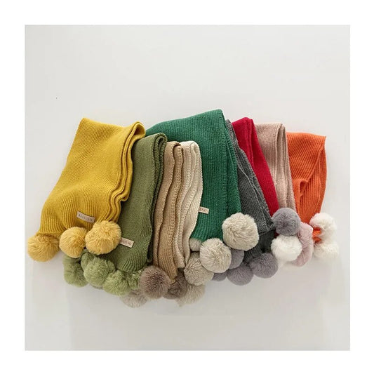 -キッズマフラー スカーフ ニット ぽんぽん付き ネックウォーマー 9カラー ガールズ 女の子 子供服 - mamahalo shop - ネックウォーマー - べビー服 - 子供服 - 男の子 - 女の子
