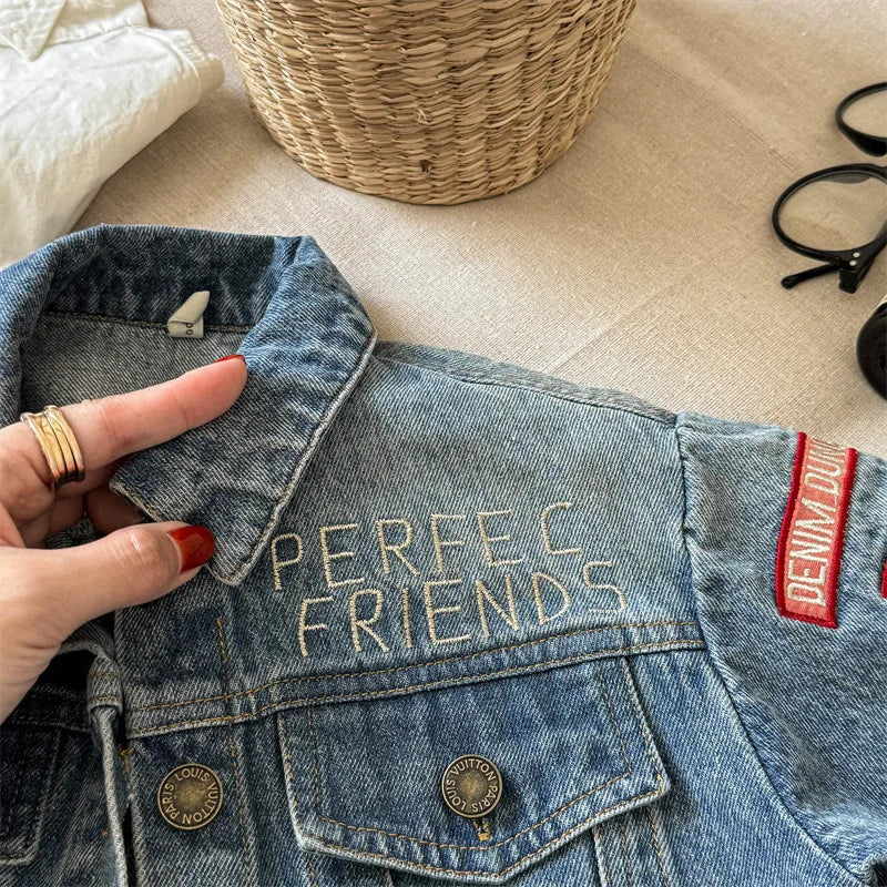 -キッズアウター デニムジャケット Gジャン ワッペン刺繍プリント【mh0006617】 - mamahalo shop - ショートコート・ジャケット・ジャンパー - べビー服 - 子供服 - 男の子 - 女の子