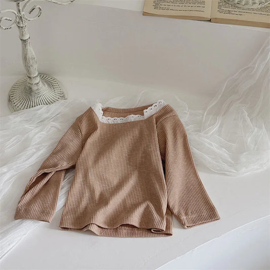 -ベビートップス レーススクエアネック長袖Tシャツカットソー 2カラー【mh0006948】 - mamahalo shop - 長袖Tシャツ - べビー服 - 子供服 - 男の子 - 女の子