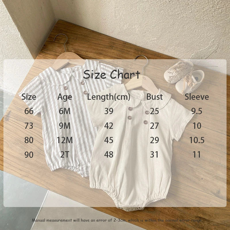 -ベビーロンパース 半袖丸襟ボディスーツ 無地/ストライプ 2カラー【mh0006052】 - mamahalo shop - 半袖ロンパース - べビー服 - 子供服 - 男の子 - 女の子