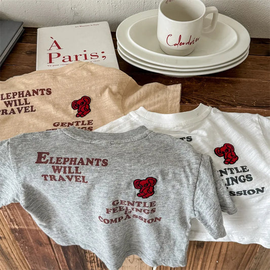 -キッズトップス 半袖プリントTシャツ 象 エレファント 3カラー【mh0005433】 - mamahalo shop - 半袖Tシャツ - べビー服 - 子供服 - 男の子 - 女の子