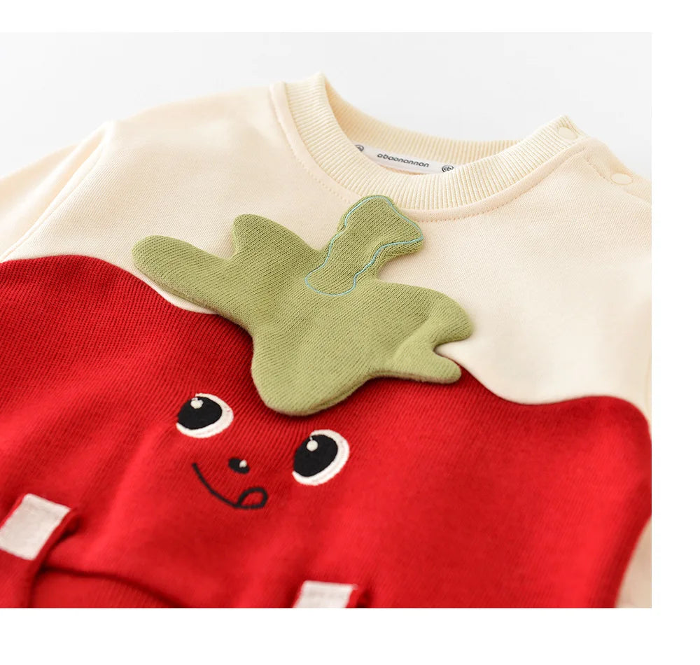 -ベビーセットアップ 2点セット トマト長袖スウェットシャツ+ボーダーロングパンツ コスチューム【mh0007078】 - mamahalo shop - 長袖セットアップ - べビー服 - 子供服 - 男の子 - 女の子