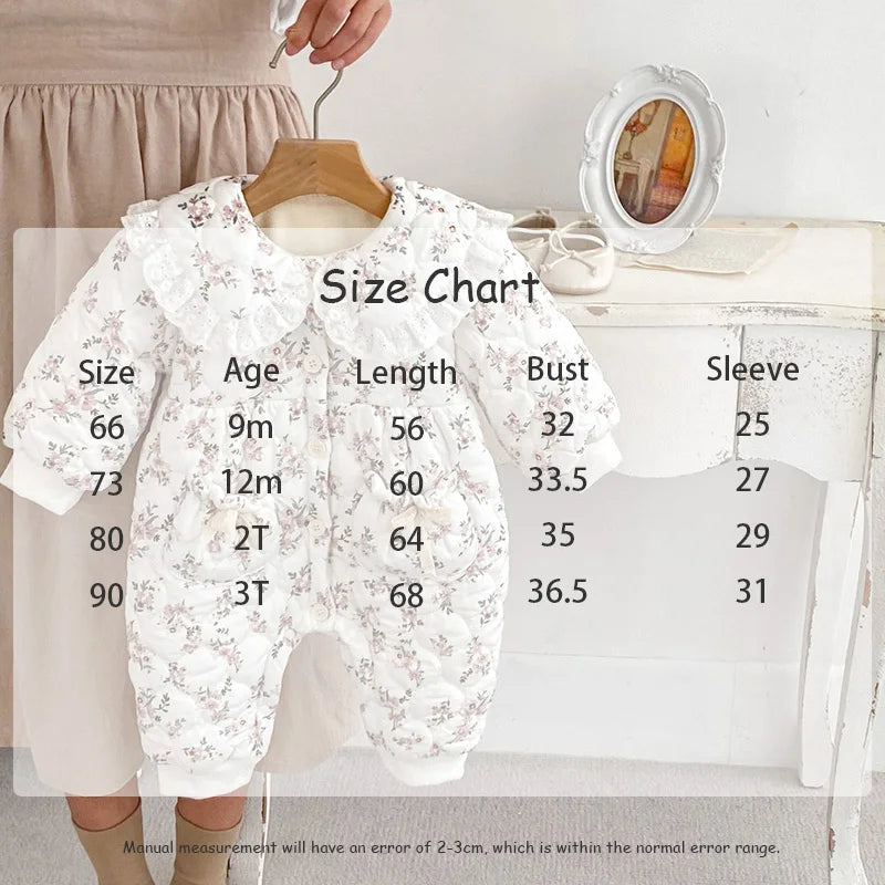 -ベビーアウタージャンプスーツ キルティングロンパース フラワープリント フリルカラー ガールズ 女の子 子供服 - mamahalo shop - アウタージャンプスーツ - べビー服 - 子供服 - 男の子 - 女の子