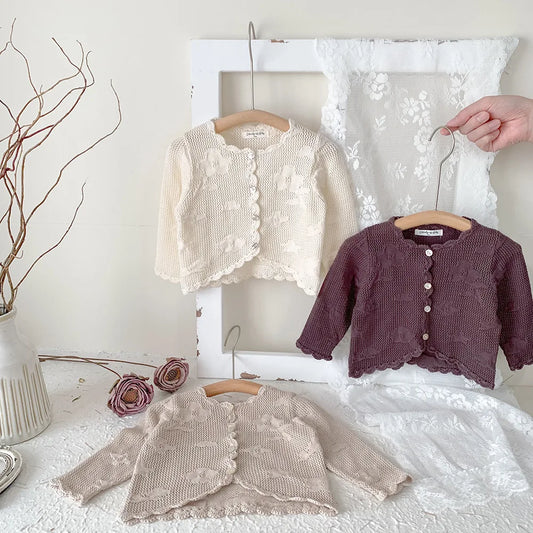 -ベビーキッズカーディガン ニットジャケット フラワー花柄刺繍 ボレロ 3カラー【mh0004275】 - mamahalo shop - カーディガン・パーカー - べビー服 - 子供服 - 男の子 - 女の子