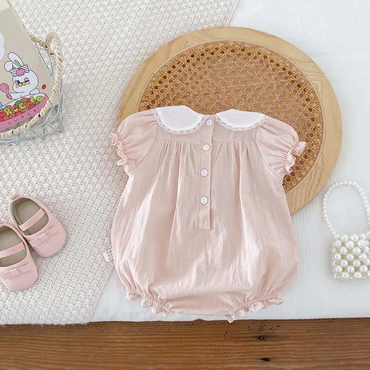 -ベビーロンパース 半袖ボディスーツ フラワー刺繍 ピンク【mh0006272】 - mamahalo shop - 半袖ロンパース - べビー服 - 子供服 - 男の子 - 女の子