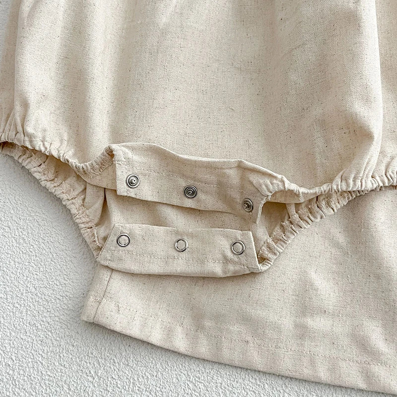 -ベビーロンパース コットンリネン ノースリーブ フリル シンプルベーシック ナチュラル【mh0006538】 - mamahalo shop - ノースリーブロンパース - べビー服 - 子供服 - 男の子 - 女の子