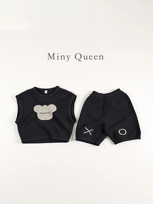 -キッズトップス/パンツ ベアくまニットベスト/ニットハーフパンツ - mamahalo shop - ノースリーブセットアップ - べビー服 - 子供服 - 男の子 - 女の子