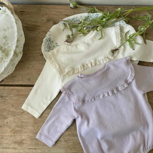 -ベビーロンパース 長袖リボン襟ボディスーツ 2カラー【mh0006782】 - mamahalo shop - 長袖ロンパース - べビー服 - 子供服 - 男の子 - 女の子