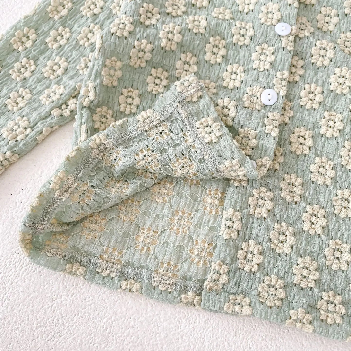 -ベビーセットアップ 2点セット フラワー柄レースニットカーディガン+フリルブルマパンツ 2カラー - mamahalo shop - 長袖セットアップ - べビー服 - 子供服 - 男の子 - 女の子