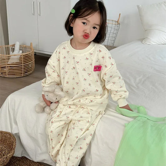 -キッズセットアップ 2点セット スウェットトレーナー スウェットパンツ フラワー小花柄プリント【mh0004276】 - mamahalo shop - 長袖セットアップ - べビー服 - 子供服 - 男の子 - 女の子