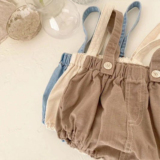 -ベビーパンツ サスペンダーブルマ ショートパンツ デニム 3カラー - mamahalo shop - サロペットパンツ・サスペンダーパンツ - べビー服 - 子供服 - 男の子 - 女の子