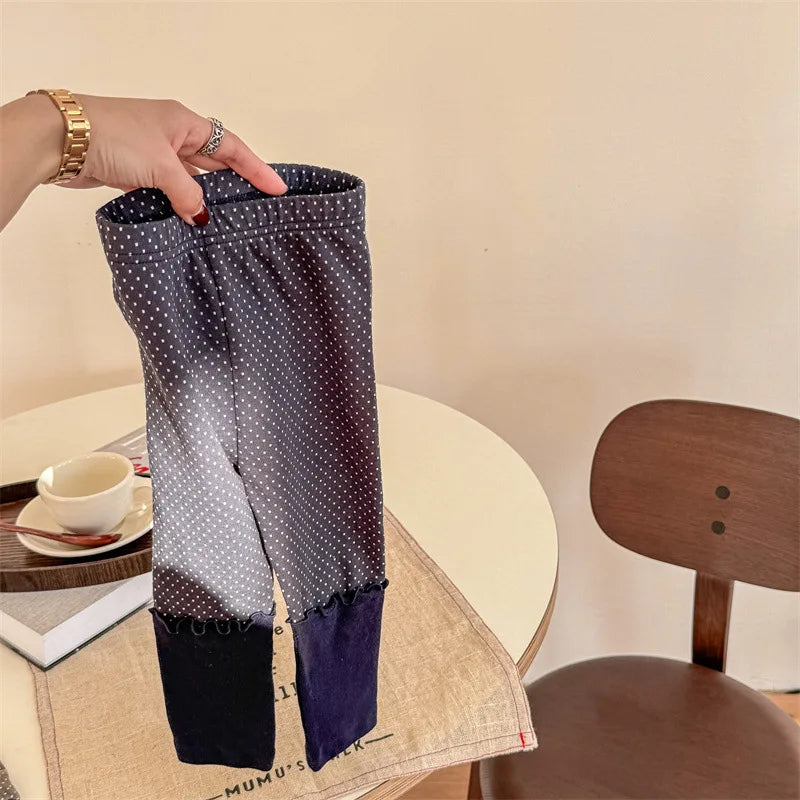 -キッズパンツ 水玉ドットプリントロールアップフリルレギンスパンツ 2カラー - mamahalo shop - レギンスパンツ - べビー服 - 子供服 - 男の子 - 女の子