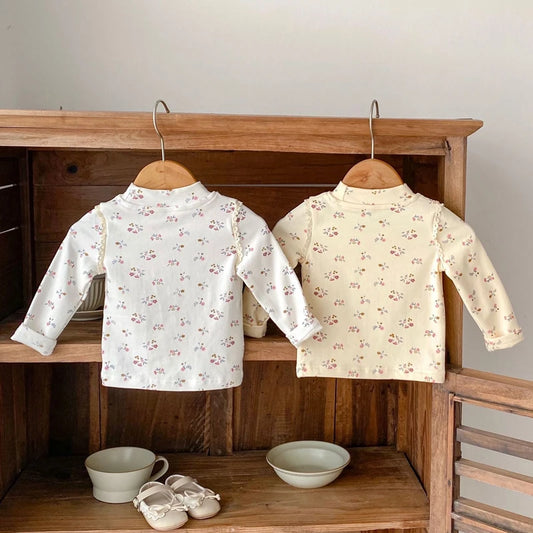 -ベビーキッズトップス フラワー小花柄プリントハイネック長袖Tシャツ 2カラー【mh0007032】 - mamahalo shop - 長袖Tシャツ - べビー服 - 子供服 - 男の子 - 女の子