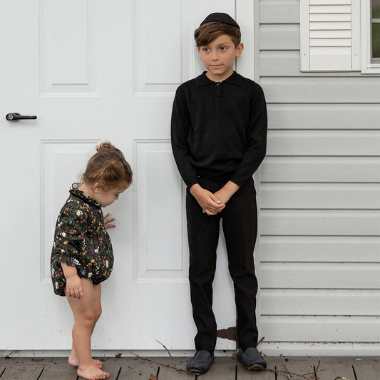 -ベビーキッズジュニア フラワー花柄 長袖ワンピース 長袖ロンパース ケーブルニットカーディガンジャケット ニットポロシャツ ロングパンツ お出かけ リンクコーデ 兄弟姉妹 お揃いコーデ - mamahalo shop - 長袖ロンパース - べビー服 - 子供服 - 男の子 - 女の子