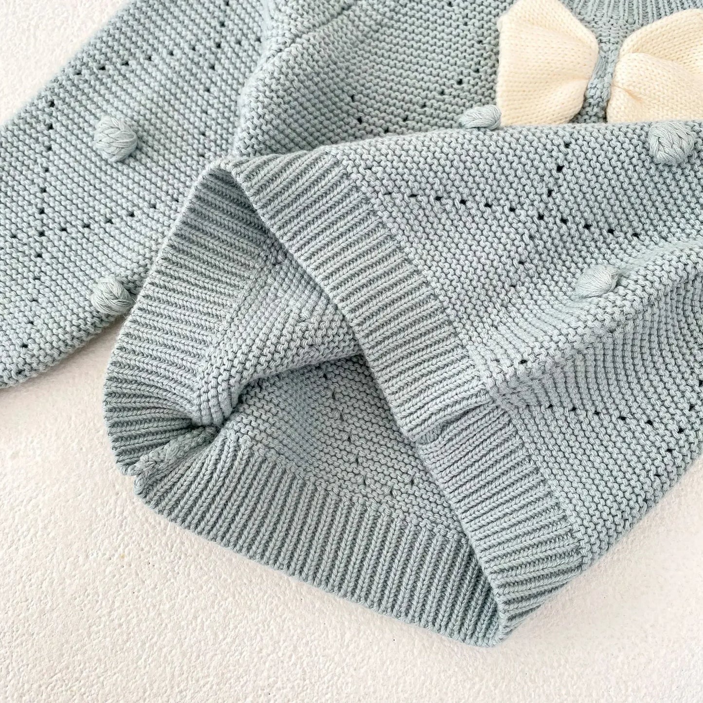 -ベビーキッズ リボンぽんぽんニットセーター ブルー - mamahalo shop - ニット・セーター - べビー服 - 子供服 - 男の子 - 女の子