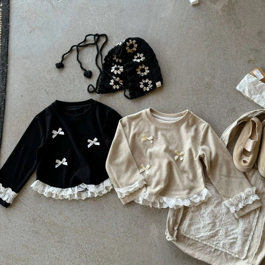 -キッズトップス リボン裾袖フリル長袖Tシャツ 2カラー【mh0007320】 - mamahalo shop - 長袖Tシャツ - べビー服 - 子供服 - 男の子 - 女の子