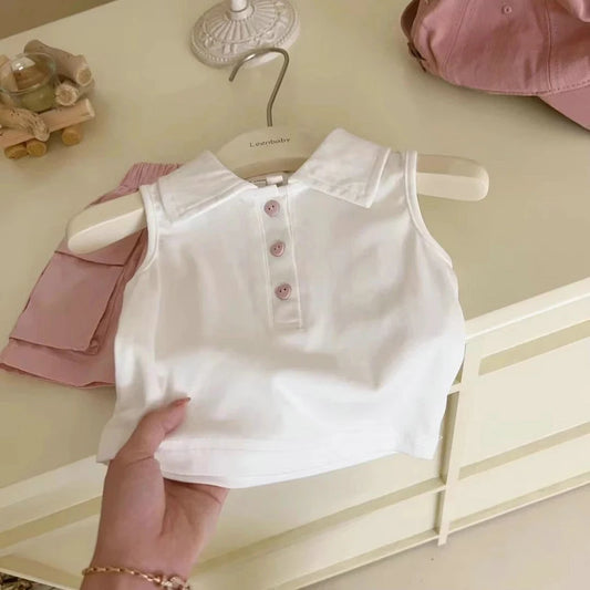 -キッズセットアップ 2点セット ノースリーブポロシャツ+カーゴスカート ピンク【mh0005807】 - mamahalo shop - ノースリーブセットアップ - べビー服 - 子供服 - 男の子 - 女の子