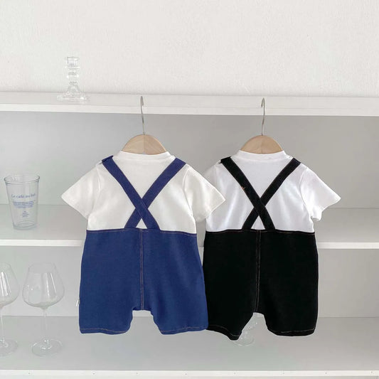 -ベビージャンプスーツ ドッキングオーバーオールロンパース 2カラー【mh0006273】 - mamahalo shop - 半袖ロンパース - べビー服 - 子供服 - 男の子 - 女の子