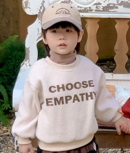 -キッズトップス レターロゴ ボアフリース 長袖スウェットトレーナー 2カラー - mamahalo shop - トレーナー・フーディ - べビー服 - 子供服 - 男の子 - 女の子