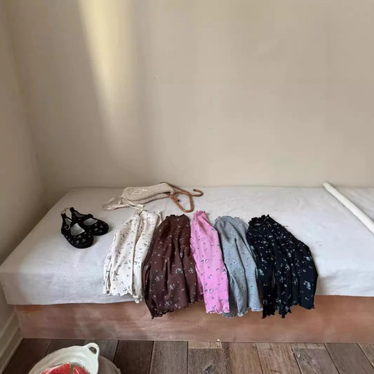 -キッズトップス フリルボトルネックフラワープリント長袖Tシャツ 5カラー【mh0007159】 - mamahalo shop - 長袖Tシャツ - べビー服 - 子供服 - 男の子 - 女の子