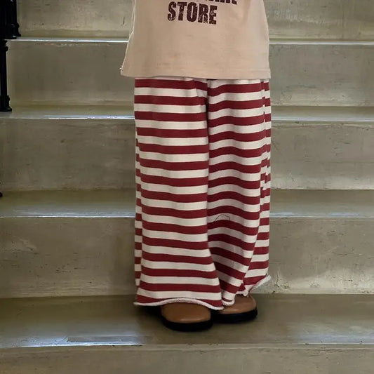 -キッズパンツ ボーダーワイドレッグルーズパンツ 3カラー - mamahalo shop - ロングパンツ・スウェットパンツ - べビー服 - 子供服 - 男の子 - 女の子