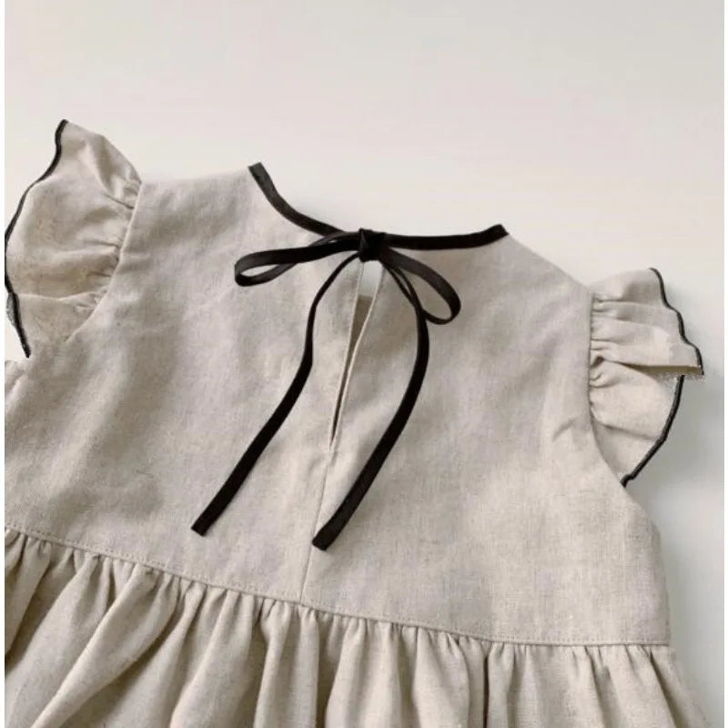 -キッズワンピース フリルスリーブ 半袖 ドレスワンピース バックリボン お出かけ【mh0005141】 - mamahalo shop - 半袖ワンピース - べビー服 - 子供服 - 男の子 - 女の子