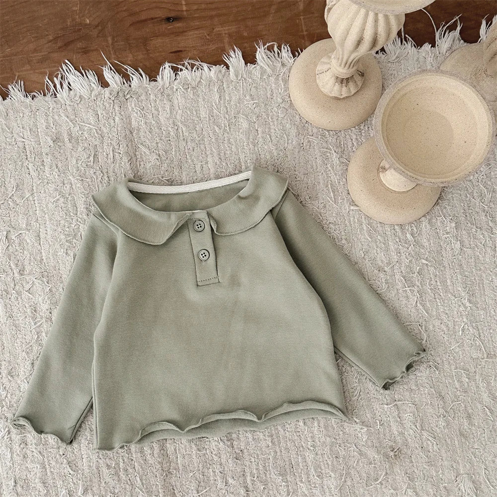 -ベビートップス 丸襟長袖Tシャツブラウス 2カラー【mh0006701】 - mamahalo shop - 長袖Tシャツ - べビー服 - 子供服 - 男の子 - 女の子