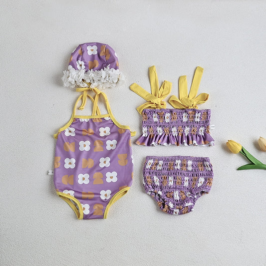 -ベビー 水着 ワンピース ビキニ セパレート レトロフラワー スイムウェア ガールズ【mh0002436】 - mamahalo shop - ベビー用水着 - べビー服 - 子供服 - 男の子 - 女の子