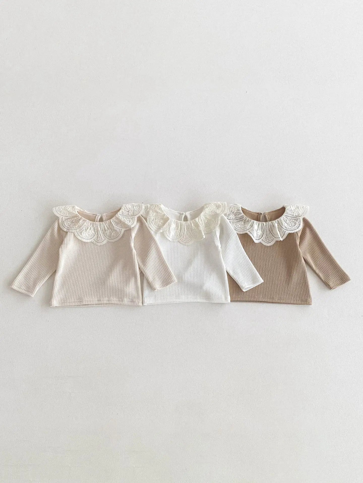 -ベビートップス レースフラワー襟 長袖Tシャツ 3カラー【mh0006437】 - mamahalo shop - 長袖Tシャツ - べビー服 - 子供服 - 男の子 - 女の子