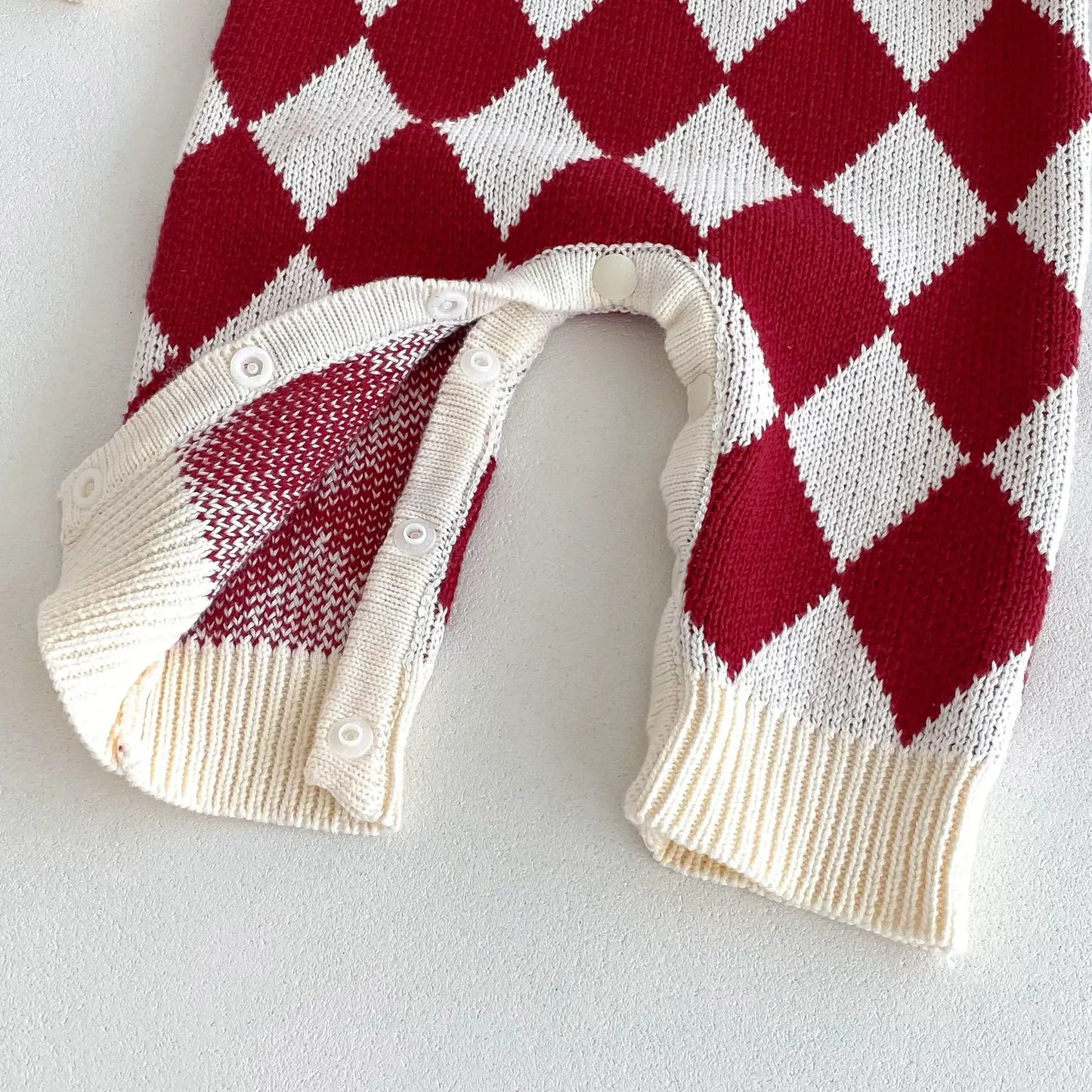 -ベビーロンパース ダイヤチェックピエロニット長袖ジャンプスーツ - mamahalo shop - 長袖ロンパース - べビー服 - 子供服 - 男の子 - 女の子