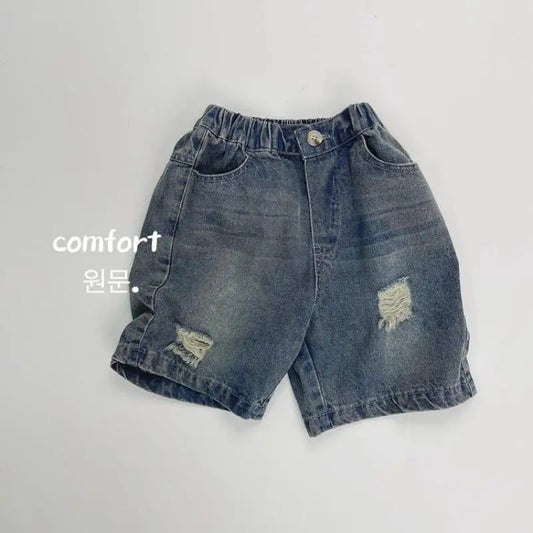 -キッズパンツ デニム ダメージ加工 ハーフパンツ ショートパンツ - mamahalo shop - ハーフパンツ・ショートパンツ - べビー服 - 子供服 - 男の子 - 女の子
