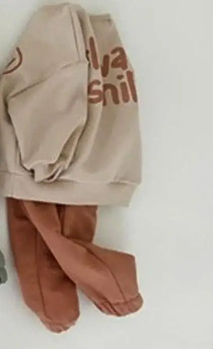 -ベビーセットアップ 2点セット/ロンパース スマイル レターロゴプリント 長袖ロンパース/スウェットシャツ+パンツ 2カラー【mh0004759】 - mamahalo shop - 長袖セットアップ - べビー服 - 子供服 - 男の子 - 女の子