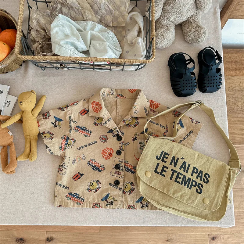 -キッズトップス 半袖シャツ アロハシャツ アメリカンプリント 2カラー - mamahalo shop - 半袖シャツ・ブラウス - べビー服 - 子供服 - 男の子 - 女の子