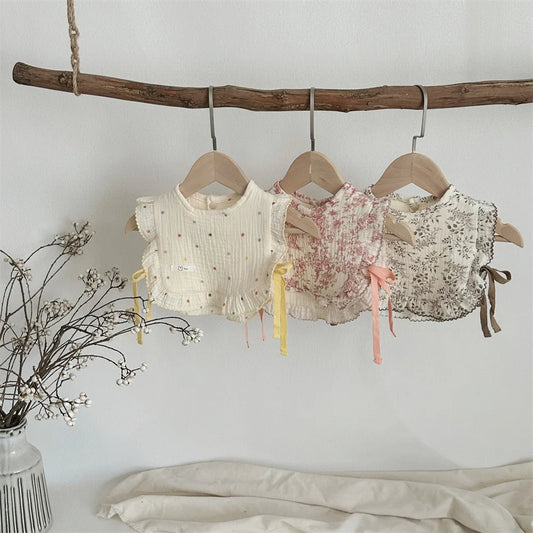 -ベビースタイ ビブベスト よだれかけ ショール 前かけ フリル リボン フラワー花柄/水玉【mh0006401】 - mamahalo shop - よだれかけ - べビー服 - 子供服 - 男の子 - 女の子