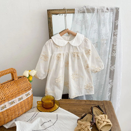 -キッズワンピース 長袖丸襟ワンピース 刺繍ドレスワンピース 2カラー【mh0004758】 - mamahalo shop - 長袖ワンピース - べビー服 - 子供服 - 男の子 - 女の子