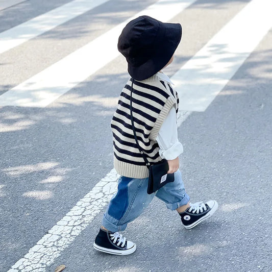 -キッズベスト ニットベスト ボーダー ルーズ - mamahalo shop - ベスト - べビー服 - 子供服 - 男の子 - 女の子