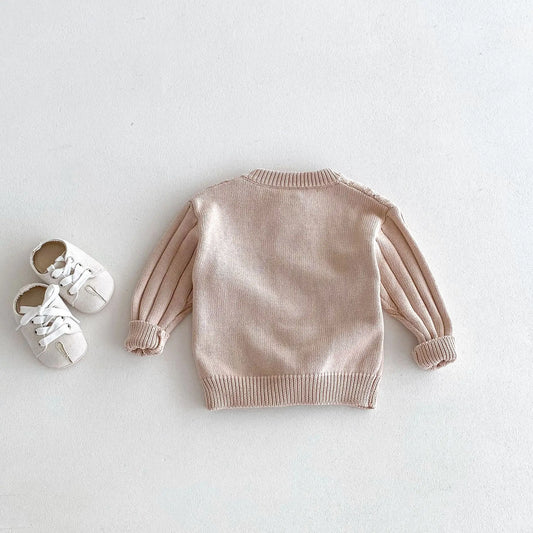 -キッズカーディガン ダブルボタンニットジャケット ベージュアプリコット - mamahalo shop - カーディガン・パーカー - べビー服 - 子供服 - 男の子 - 女の子