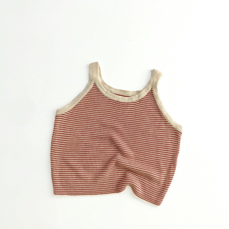 -キッズ ボーダー サマーニット キャミソール トップス レッド グリーン イエロー ユニセックス - mamahalo shop - タンクトップ・キャミソール・ノースリーブトップス - べビー服 - 子供服 - 男の子 - 女の子