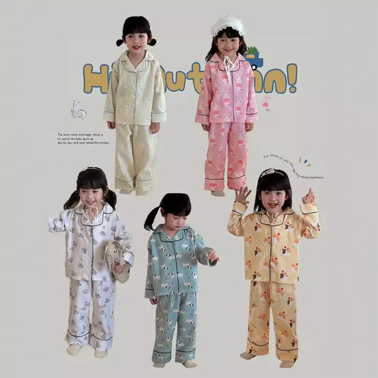 -キッズパジャマセット アニマルプリント長袖シャツ+ロングパンツ 5カラー【mh0007314】 - mamahalo shop - 長袖パジャマ - べビー服 - 子供服 - 男の子 - 女の子